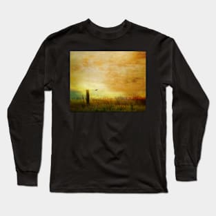 Barbed Wire Fence Rustic Country Landscape Long Sleeve T-Shirt